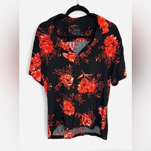 Ricky & Micky Black and Red Floral Button Down Shirt/ L size